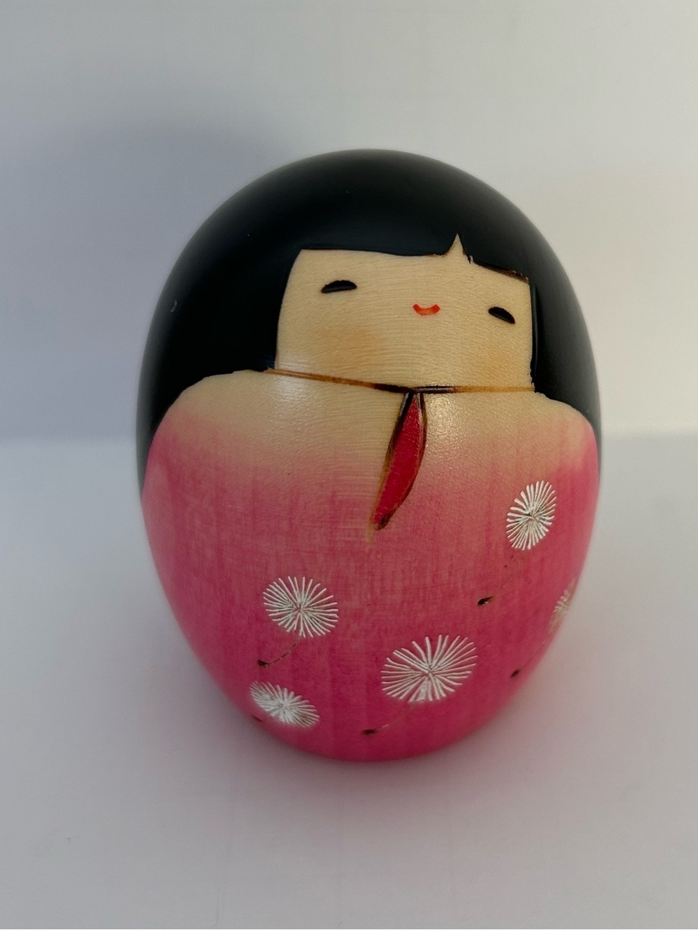 Usaburo Kokeshi  “Happy Tanpopo” pink dandelion design Japanese Wooden Doll